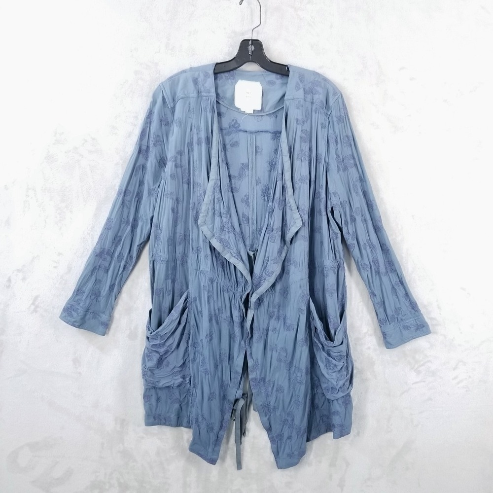 Anthropologie Hei Hei Melita Jacket Women L Blue Embroidered Draped Cardigan